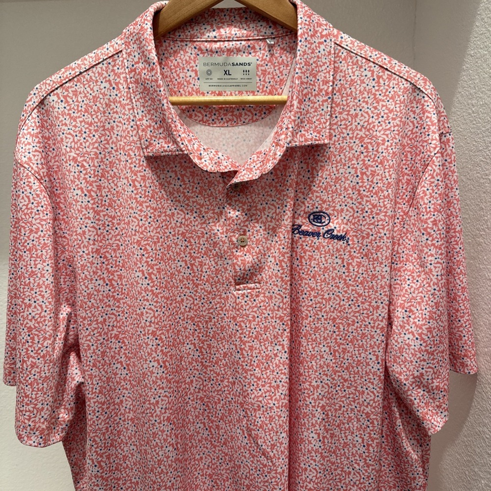 Bermuda Sands Polo Shirt Men's Adult XL Pink Floral All Over Print Golf Golfer